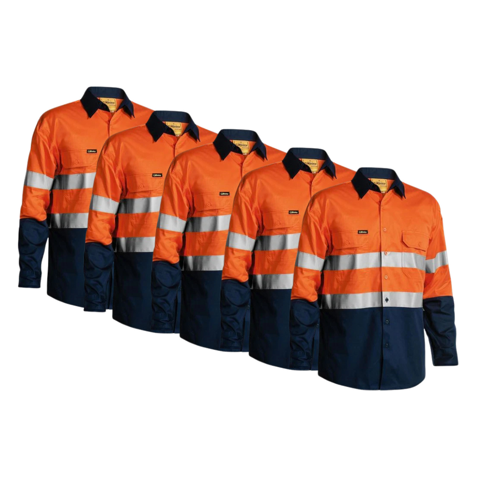 Tradies Value Pack - 5x Bisley Two Tone Hi Vis Lightweight Gusset Cuff Shirt With Reflective Tape (BS6896)