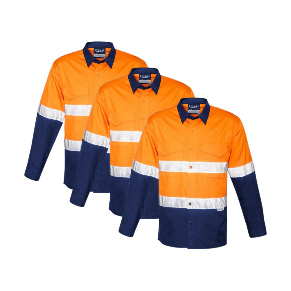 Tradies Value Pack - 3x Syzmik Mens Rugged Cooling Taped Hi Vis Spliced Shirt (ZW129)