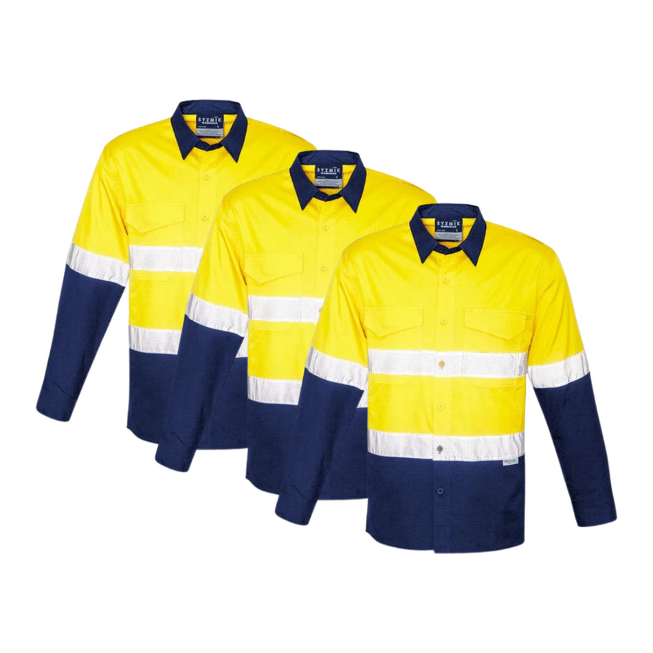 Tradies Value Pack - 3x Syzmik Mens Rugged Cooling Taped Hi Vis Spliced Shirt (ZW129)