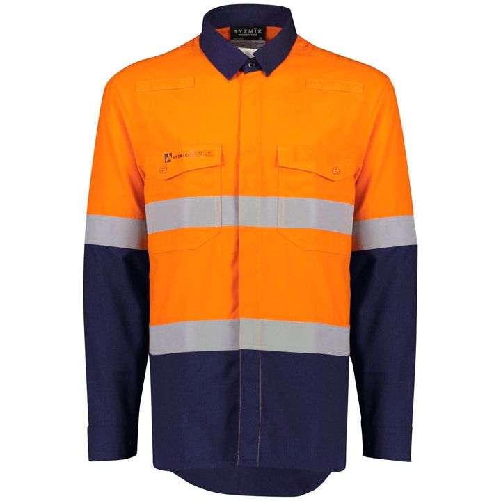 Syzmik Mens Orange Flame Lightweight Ripstop Spliced Shirt (ZW180) - Ace Workwear