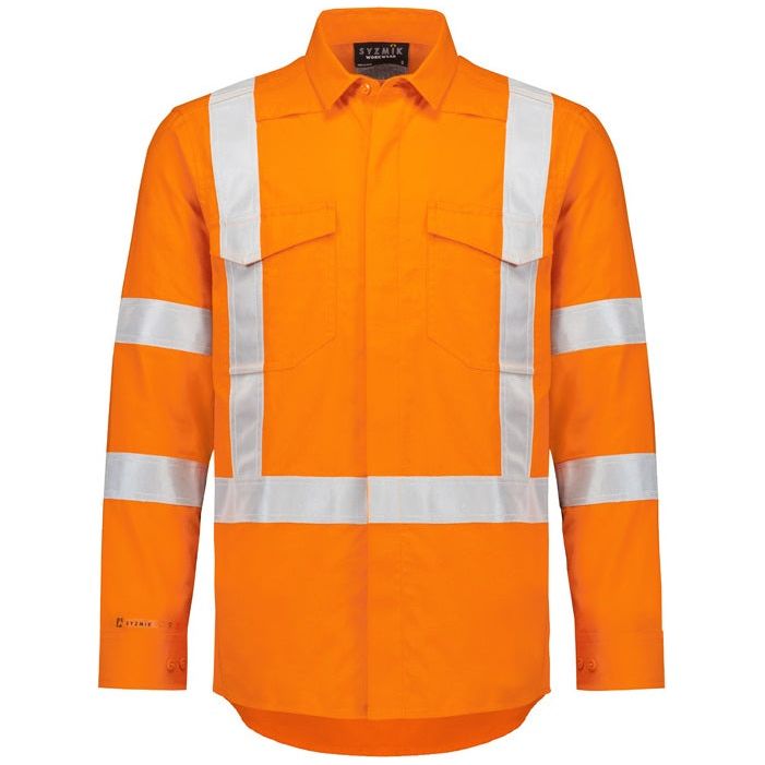 Syzmik Mens Orange Flame Lightweight Ripstop X Back Taped Shirt (ZW187) - Ace Workwear