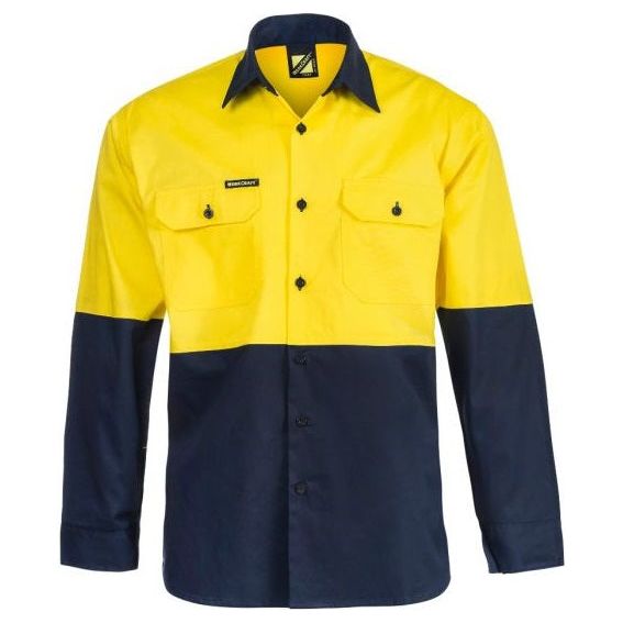 Workcraft Lightweight Hi Vis Two Tone Long Sleeve Vented Cotton Drill Shirt (WS4247) - Ace Workwear (4408751947910)