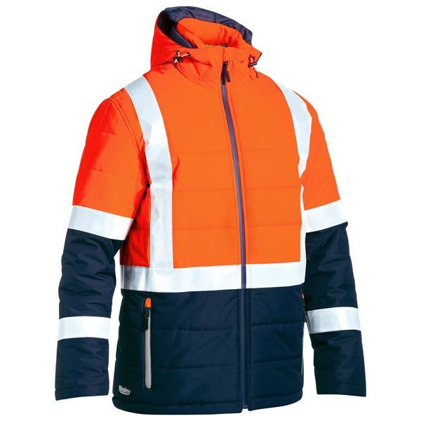 Bisley Taped Two Tone Hi Vis Puffer Jacket With Quilting And Lined Hood (BJ6929HT) - Ace Workwear