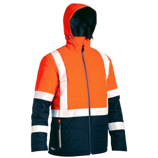 Bisley Taped Two Tone Hi Vis Puffer Jacket With Quilting And Lined Hood (BJ6929HT) - Ace Workwear