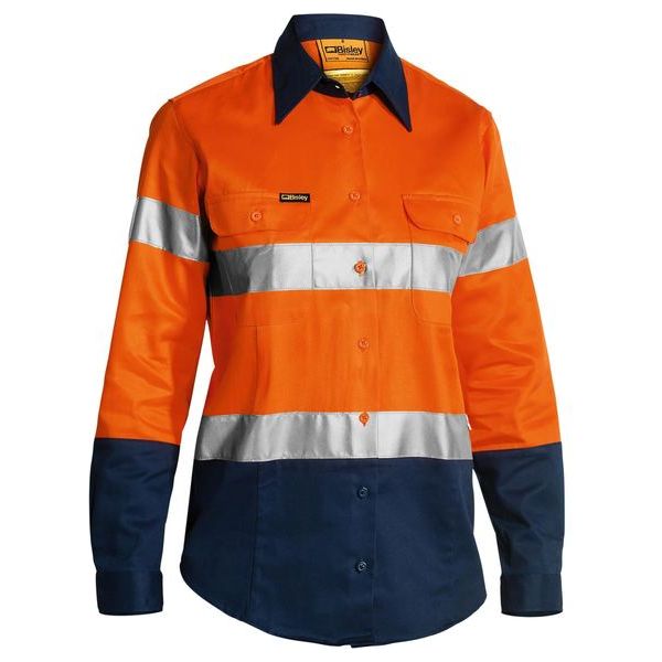 Bisley 2 Tone Womens Hi Vis Drill Long Sleeve Shirt 3M Reflective Tape (BLT6456) - Ace Workwear