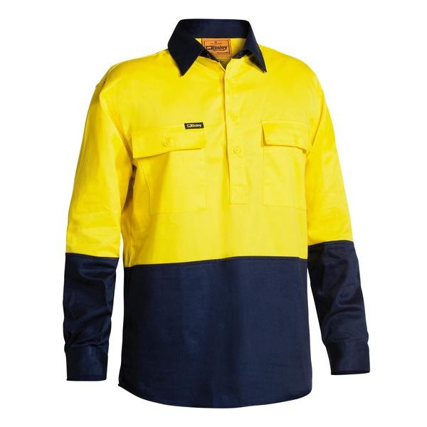 Bisley Two Tone Closed Front Hi Vis Drill Long Sleeve Shirt (BSC6267) - Ace Workwear