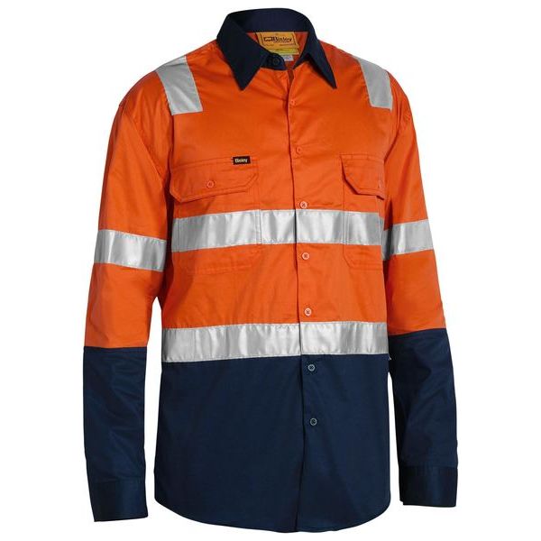 Bisley Two Tone Hi Vis Cool Lightweight Gusset Cuff Long Sleeve Shirt With Reflective Tape (BS6432T) - Ace Workwear