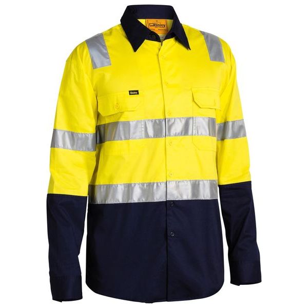 Bisley Two Tone Hi Vis Cool Lightweight Gusset Cuff Long Sleeve Shirt With Reflective Tape (BS6432T) - Ace Workwear