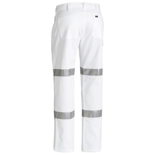 Bisley Double Hoop Taped Flat Front Cotton Drill White Work Pants (BP6808T)