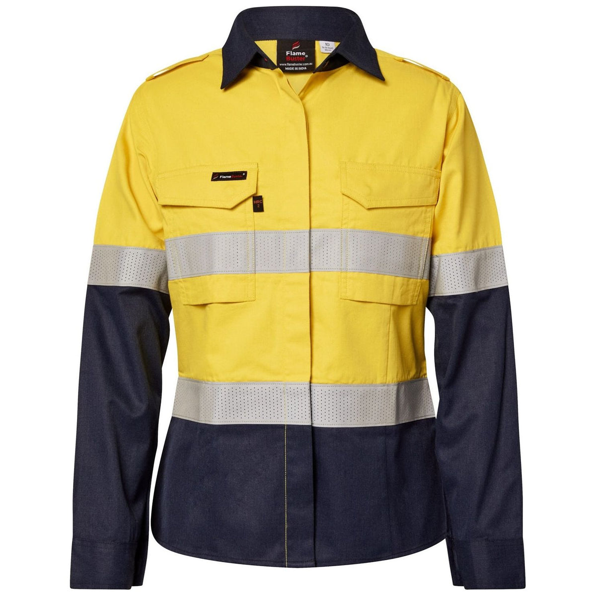 Workcraft Torrent HRC2 Ladies Hi Vis Two Tone Open Front Shirt With Guesset Sleeves And FR Reflective Tape (FSL016A) - Ace Workwear