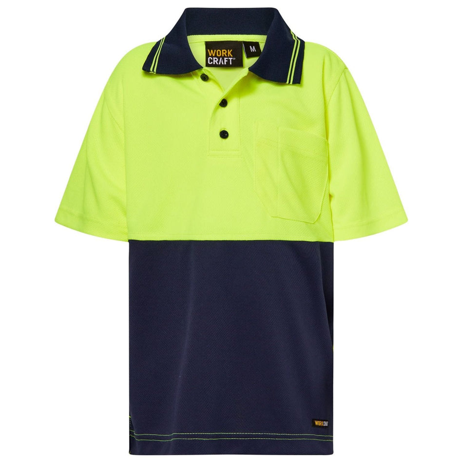 Workcraft Kids Hi Vis Short Sleeve Micromesh Polo With Pocket (WSPK20)