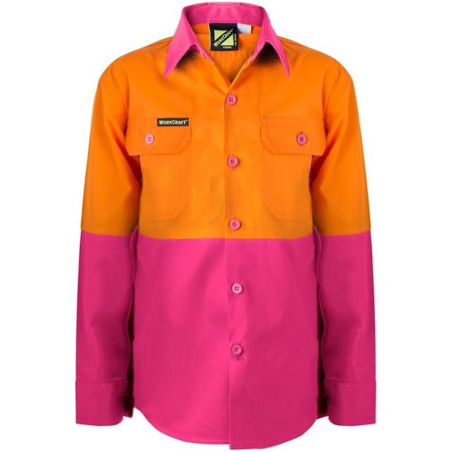 Workcraft Kids LIghtweight Hi Vis Long Sleeve Cotton Drill Shirt (WSK127)