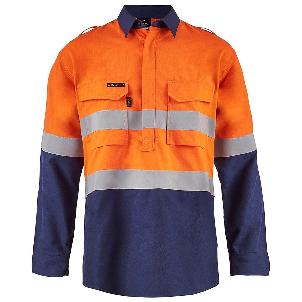 Workcraft Torrent HRC2 Mens Hi Vis Two Tone Close Front Shirt With Gusset Sleeves And FR Reflective Tape (FSV015A) - Ace Workwear