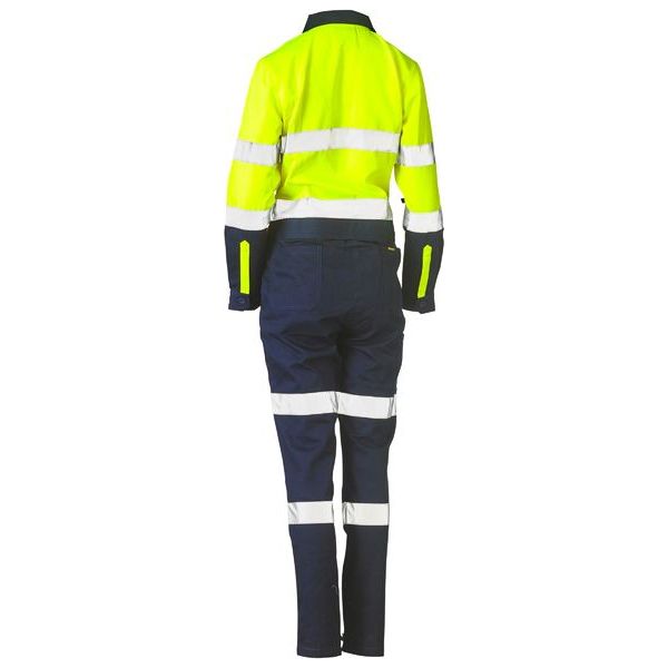 Bisley Womens Taped Hi Vis Cotton Drill Coverall With Waist Zip Opening (BCL6066T) - Ace Workwear