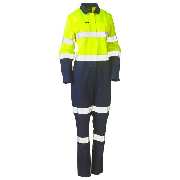 Bisley Womens Taped Hi Vis Cotton Drill Coverall With Waist Zip Opening (BCL6066T) - Ace Workwear