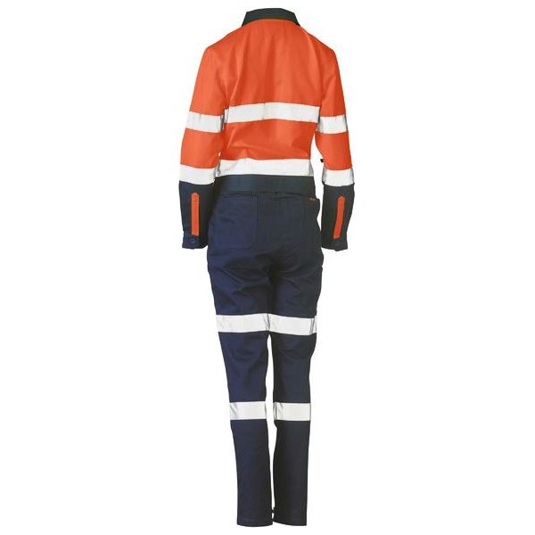 Bisley Womens Taped Hi Vis Cotton Drill Coverall With Waist Zip Opening (BCL6066T) - Ace Workwear