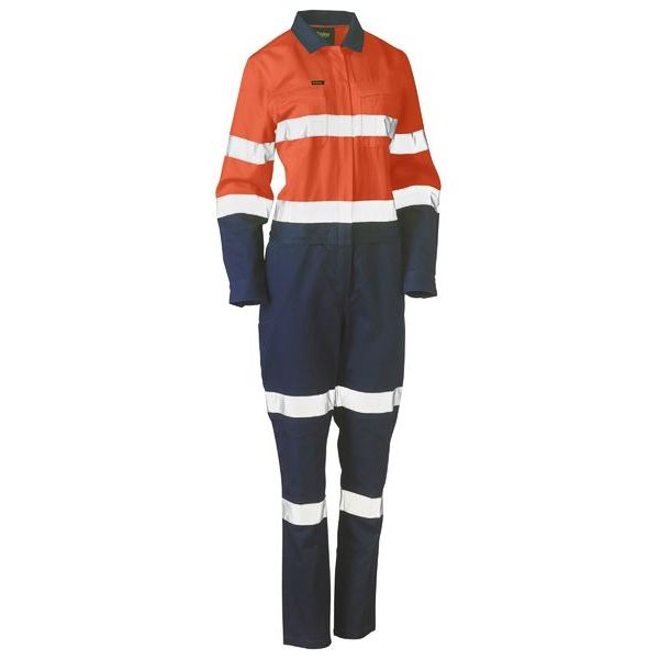 Bisley Womens Taped Hi Vis Cotton Drill Coverall With Waist Zip Opening (BCL6066T) - Ace Workwear