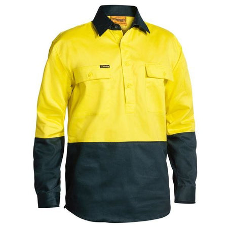 Bisley Two Tone Closed Front Hi Vis Drill Long Sleeve Shirt (BSC6267) - Ace Workwear