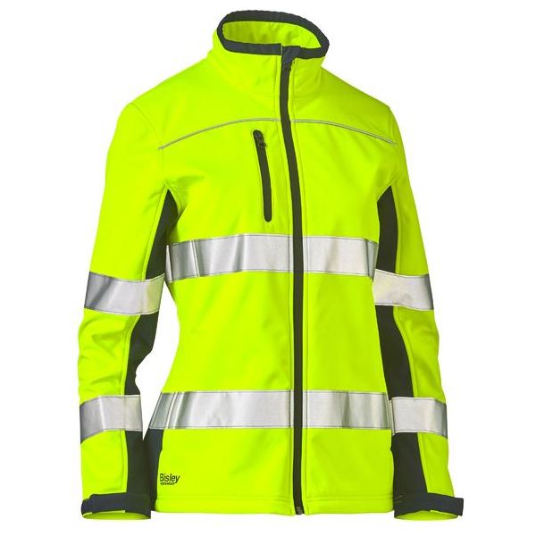 Bisley Womens Taped Two Tone Hi Vis Zip Front Soft Shell Jacket (BJL6059T) - Ace Workwear