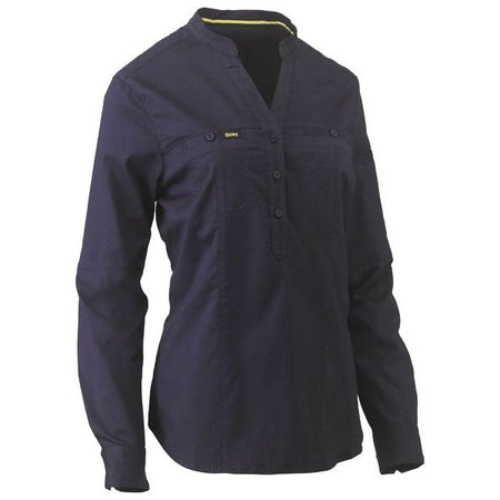 Bisley Womens Long Stretch V-Neck Closed Front Shirt (BLC6063) - Ace Workwear