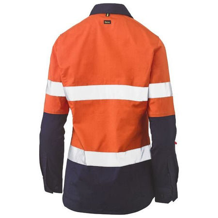 Bisley Womens Long Sleeve Taped Hi Vis Stretch V-Neck Shirt (BLC6064T) - Ace Workwear