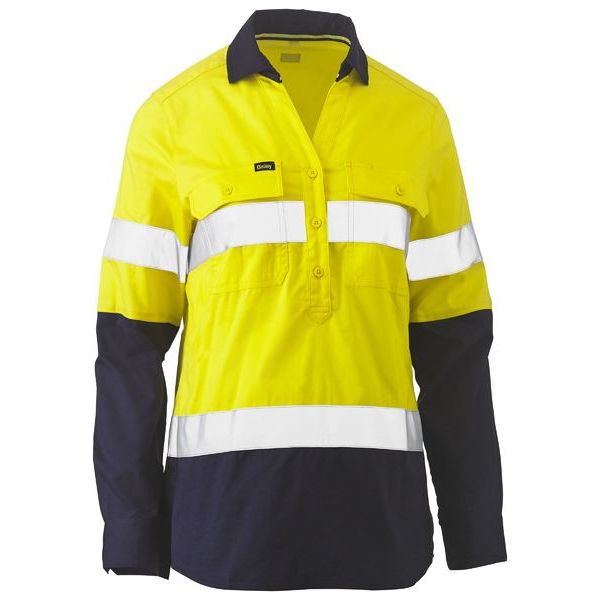 Bisley Womens Long Sleeve Taped Hi Vis Stretch V-Neck Shirt (BLC6064T) - Ace Workwear