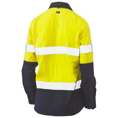 Bisley Womens Long Sleeve Taped Hi Vis Stretch V-Neck Shirt (BLC6064T) - Ace Workwear