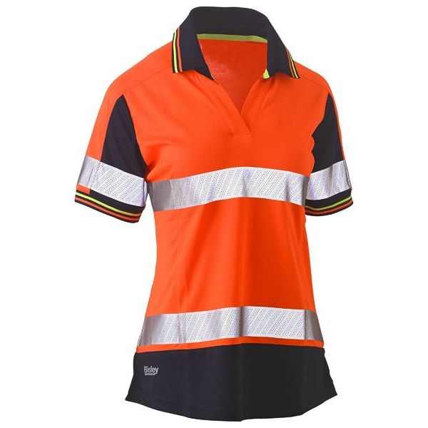 Bisley Womens Short Sleeve Taped Two Tone Hi Vis V-Neck Polo (BKL1225T) - Ace Workwear