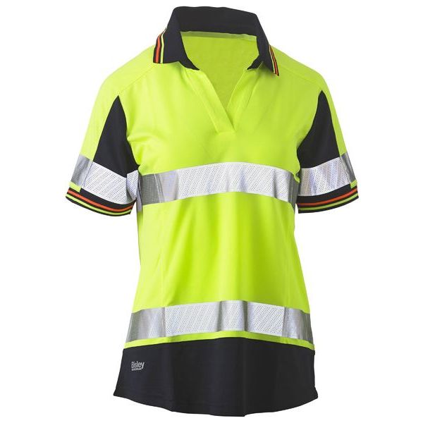 Bisley Womens Short Sleeve Taped Two Tone Hi Vis V-Neck Polo (BKL1225T) - Ace Workwear