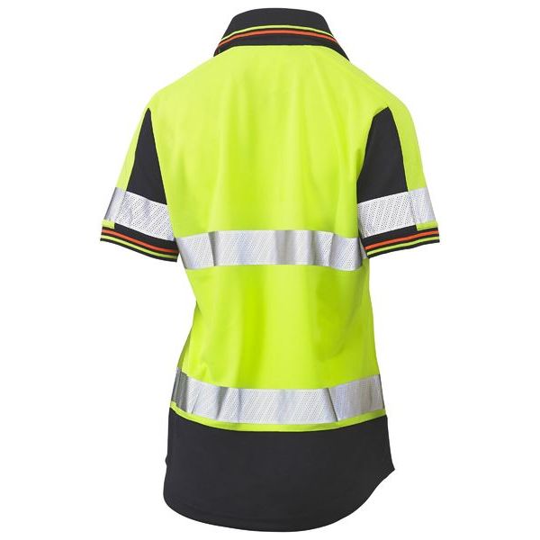 Bisley Womens Short Sleeve Taped Two Tone Hi Vis V-Neck Polo (BKL1225T) - Ace Workwear