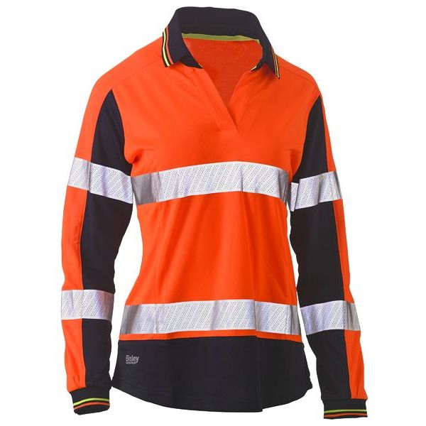 Bisley Womens Long Sleeve Taped Two Tone Hi Vis V-Neck Polo (BKL6225T) - Ace Workwear