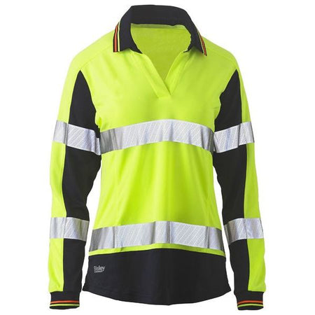 Bisley Womens Long Sleeve Taped Two Tone Hi Vis V-Neck Polo (BKL6225T) - Ace Workwear