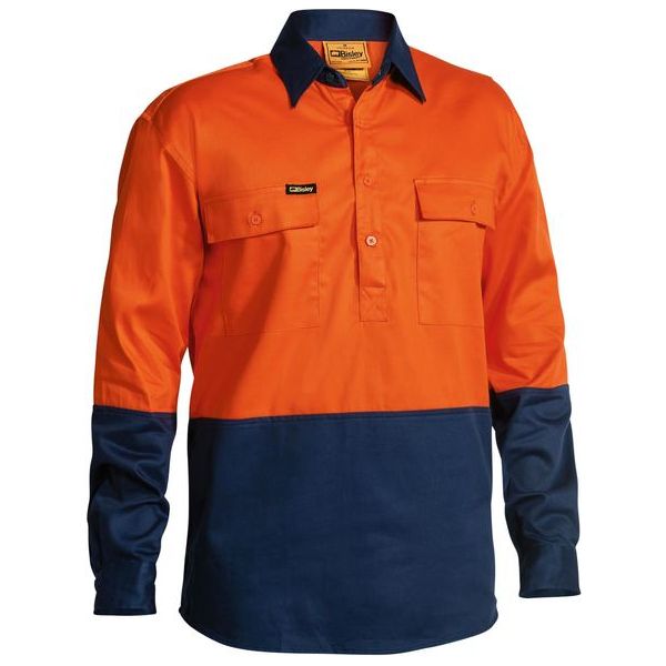 Bisley Two Tone Closed Front Hi Vis Drill Long Sleeve Shirt (BSC6267) - Ace Workwear