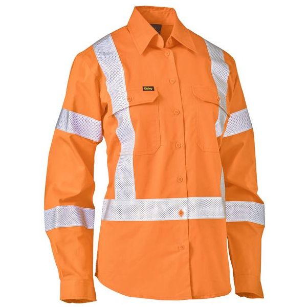 Bisley Womens Taped X Back Lightweight Hi Vis Drill Rail Shirt (BL6166XT) - Ace Workwear