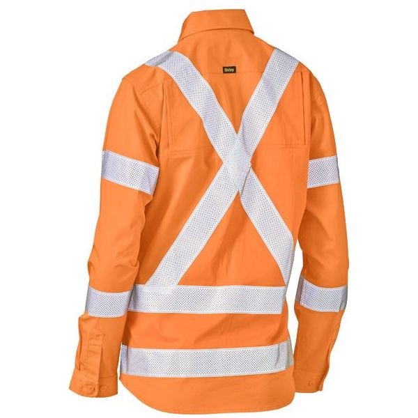 Bisley Womens Taped X Back Lightweight Hi Vis Drill Rail Shirt (BL6166XT) - Ace Workwear