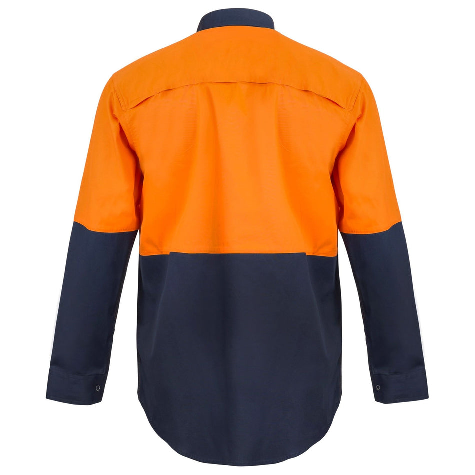 Workcraft Lightweight Hi Vis Long Sleeve Vented Cotton Drill Food Industry Shirt With Press Studs And Spare Pockets (WS3045)