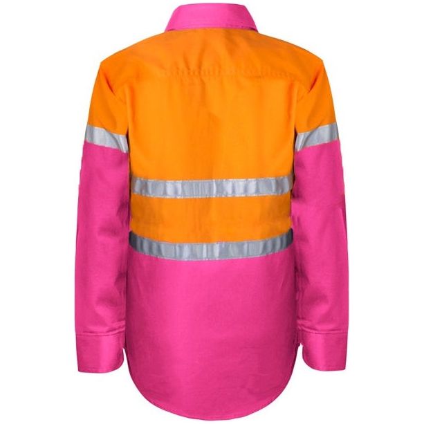 Workcraft Kids Lightweight Hi Vis Long Sleeve Reflective Cotton Drill Shirt With Tape (WSK125)