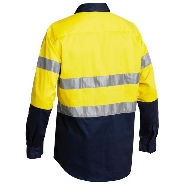 Bisley Two Tone Closed Front Hi Vis Long Sleeve Drill Shirt With Reflective Tape (BTC6456) - Ace Workwear