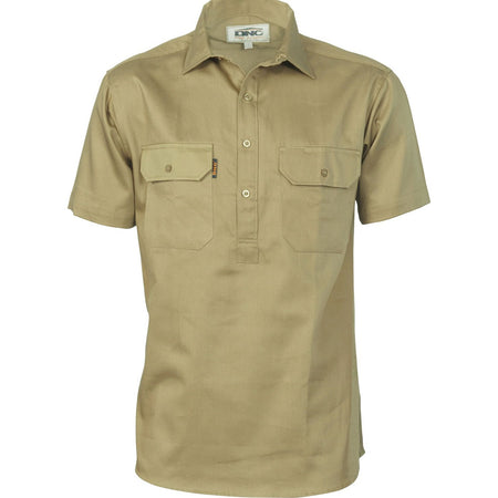 DNC Cotton Drill Close Front Work Shirt - Short Sleeve (3203) Industrial Shirts DNC Workwear - Ace Workwear