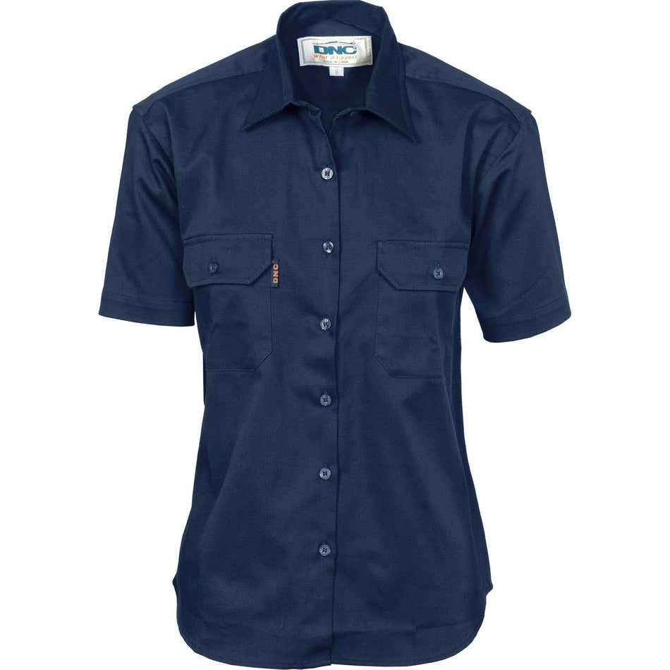 DNC Ladies Cotton Drill Work Shirt - Short Sleeve (3231) Industrial Shirts DNC Workwear - Ace Workwear