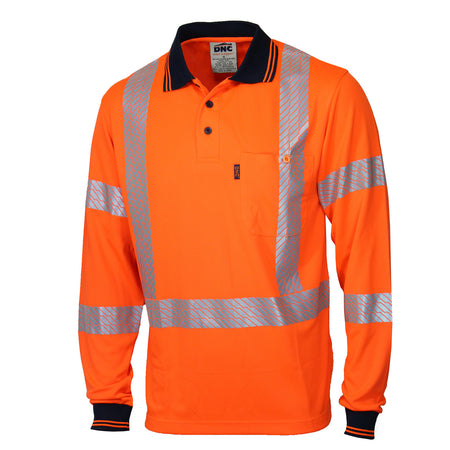 DNC Hi Vis Segmented Tape X Back Polo - Long Sleeve (3510) Hi Vis Polo With Tape DNC Workwear - Ace Workwear