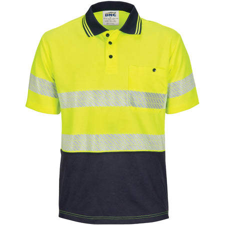 DNC Hi Vis Segment Taped Mircomesh Polo - Short Sleeve (3511) Hi Vis Polo With Tape DNC Workwear - Ace Workwear