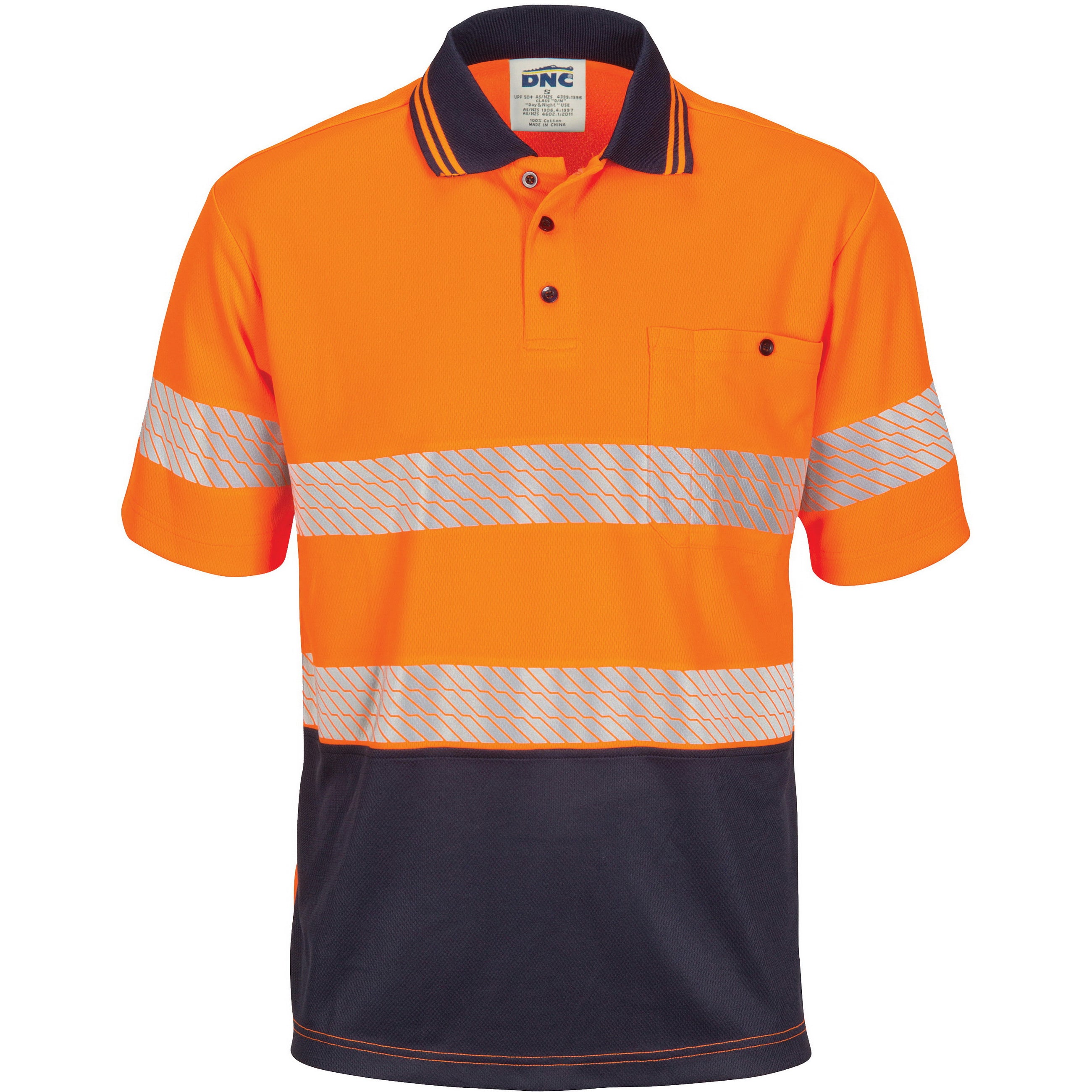 DNC Hi Vis Segment Taped Mircomesh Polo - Short Sleeve (3511) Hi Vis Polo With Tape DNC Workwear - Ace Workwear