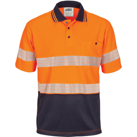 DNC Hi Vis Segment Taped Mircomesh Polo - Short Sleeve (3511) Hi Vis Polo With Tape DNC Workwear - Ace Workwear