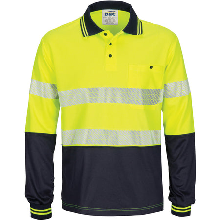 DNC Hi Vis Segment Taped Mircomesh Polo - Long Sleeve (3513) Hi Vis Polo With Tape DNC Workwear - Ace Workwear