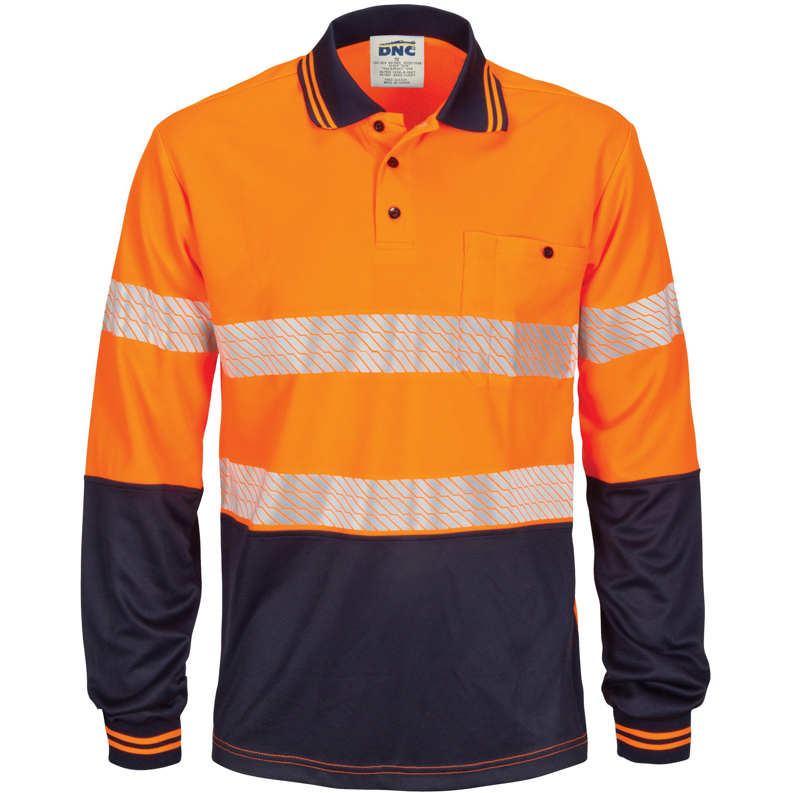 DNC Hi Vis Segment Taped Mircomesh Polo - Long Sleeve (3513) Hi Vis Polo With Tape DNC Workwear - Ace Workwear