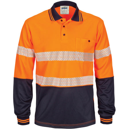 DNC Hi Vis Segment Taped Mircomesh Polo - Long Sleeve (3513) Hi Vis Polo With Tape DNC Workwear - Ace Workwear