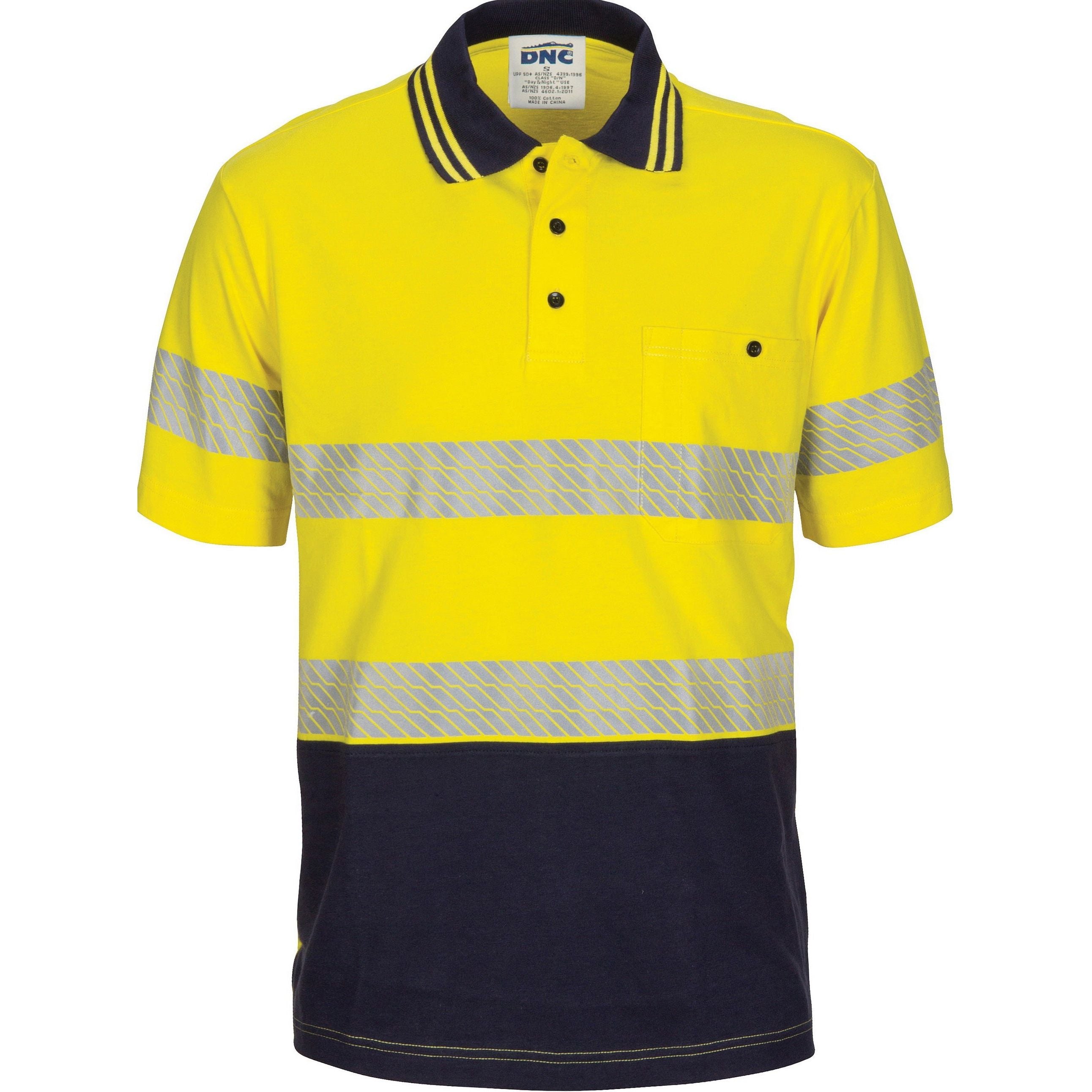 DNC Hi Vis Segment Taped Cotton Jersey Polo - Short Sleeve (3515) Hi Vis Polo With Tape DNC Workwear - Ace Workwear