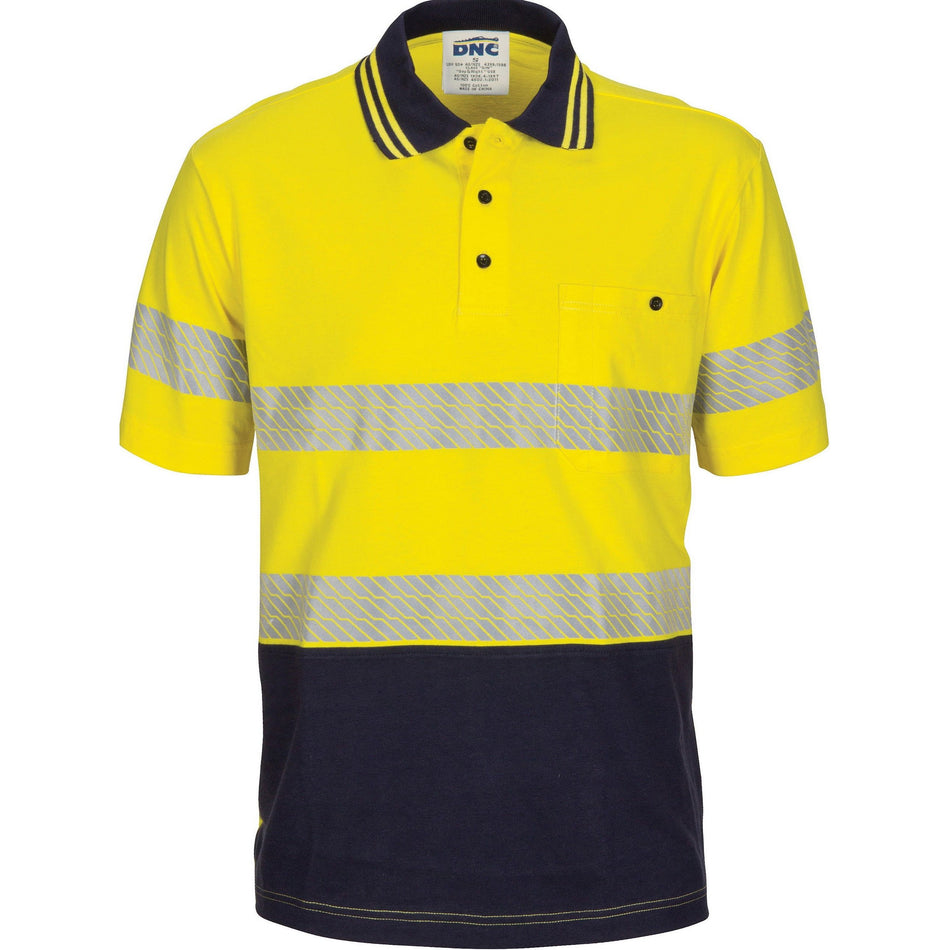 DNC Hi Vis Segment Taped Cotton Jersey Polo - Short Sleeve (3515) Hi Vis Polo With Tape DNC Workwear - Ace Workwear