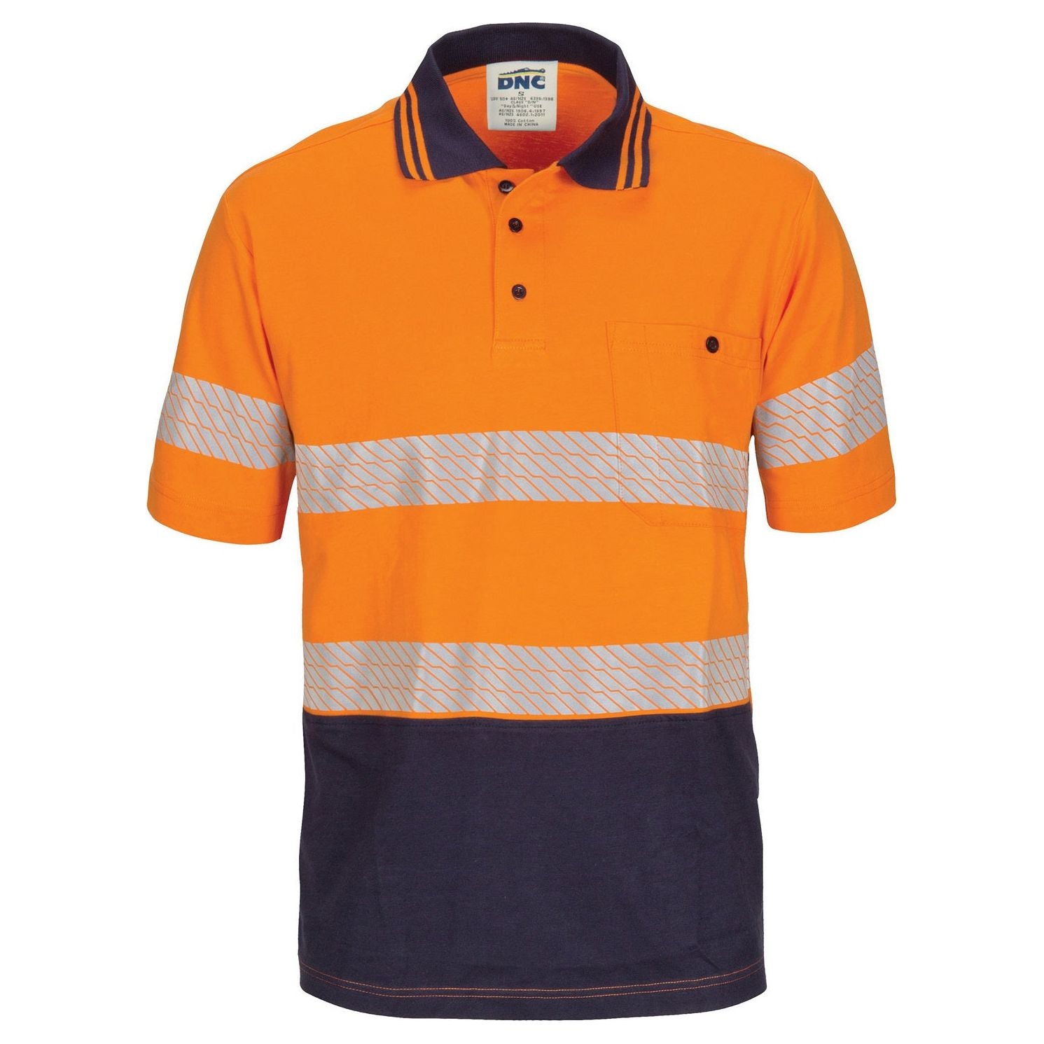 DNC Hi Vis Segment Taped Cotton Jersey Polo - Short Sleeve (3515) Hi Vis Polo With Tape DNC Workwear - Ace Workwear